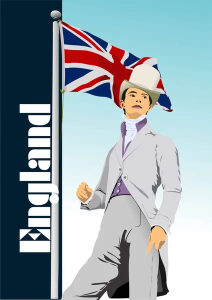 Londres Gentleman Fond Drapeau Anglais Illustration Vectorielle Couleur — Image vectorielle