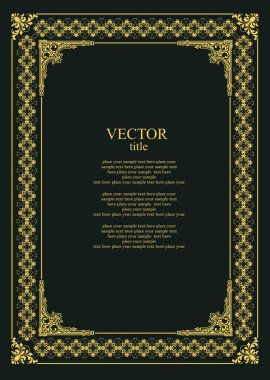 Koyu arkaplanda altın bir süs. Davetiye olarak kullanılabilir. Vektör illüstrasyonu