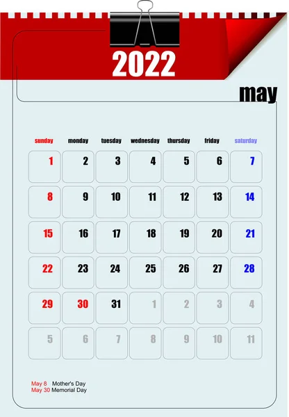Calendario 2022 Año Del Tigre Ilustración Color Vectorial — Vector de stock