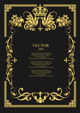 Koyu arkaplanda altın bir süs. Kapak kitabı olarak kullanılabilir. Vektör illüstrasyonu