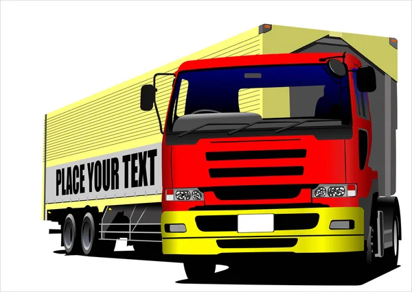 道路上の赤黄色のトラック ベクトル3Dイラスト — ストックベクタ
