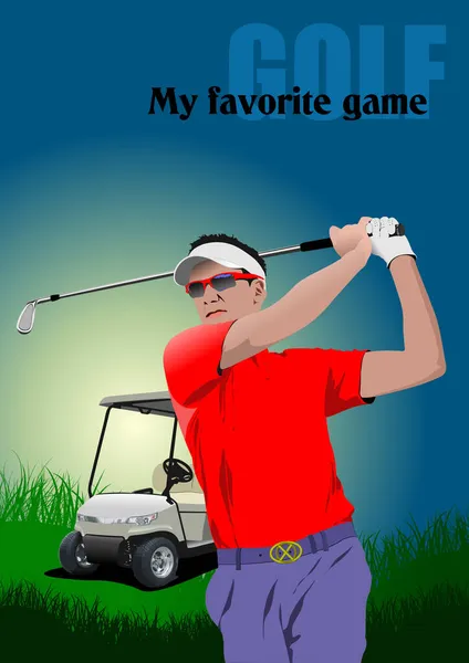 Elektrische Golfauto Golfveld Achtergrond Golfer Vector Illustratie — Stockvector