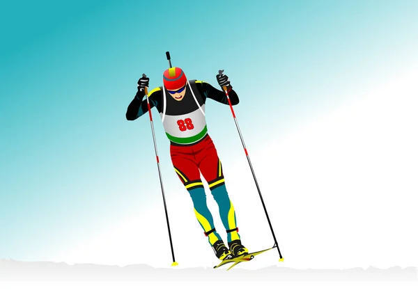 Biathlon Corridore Silhouette Colorata Sparo Illustrazione Vettoriale — Vettoriale Stock