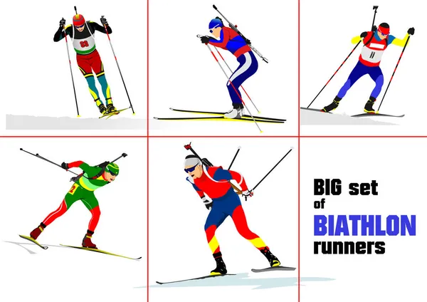 Biathlon Corridore Silhouette Colorata Sparo Illustrazione Vettoriale — Vettoriale Stock