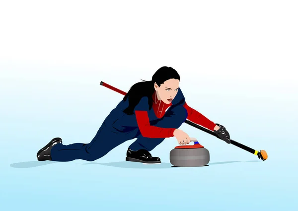 Curling Women Vetor Ilustração Cor — Vetor de Stock