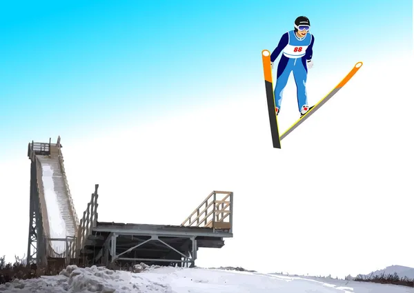Ski Jumping Winter Sports Vector Color Illustration — Stock Vector