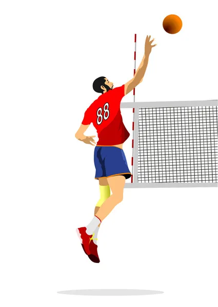 男性职业排球选手与白人隔离 3D矢量彩色图像 — 图库矢量图片