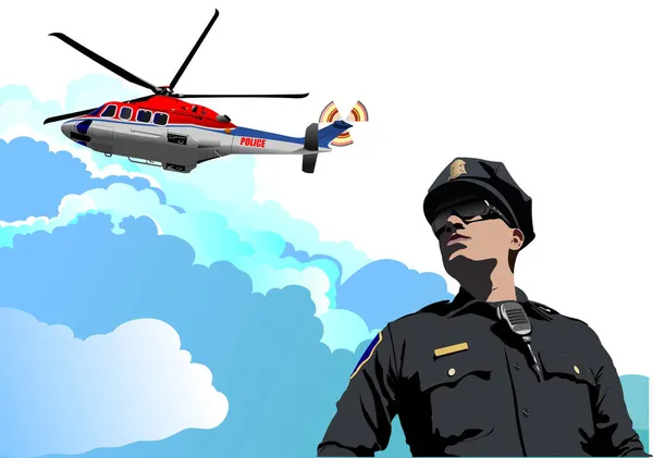 Policyjny Helikopter Tle Nieba Policyjny Wizerunek Ilustracja Wektora — Wektor stockowy