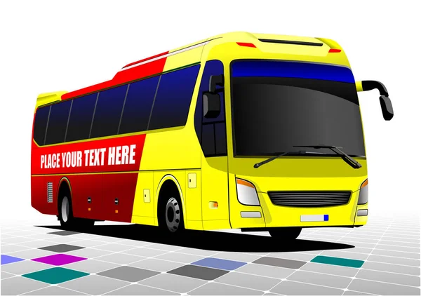 Bus Rouge Jaune Sur Route Coach Illustration Vectorielle — Image vectorielle