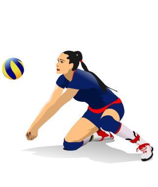 Kadın profesyonel voleybol oyuncusu beyazda izole edilmiş. 3d vektör renk çizimi
