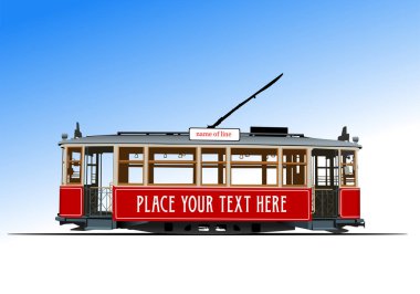 Şehir ulaşımı. Yaşlı Tram. Tasarımcılar için Renkli Vektör 3d illüstrasyon
