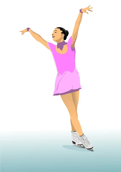 Figure Skating Girl Colored Silhouette Vector Illustration — Stock Vector