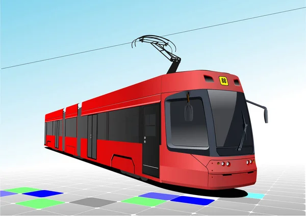 Městská Doprava Moderní Červená Tramvaj Barevné Vektorové Ilustrace Pro Designéry — Stockový vektor