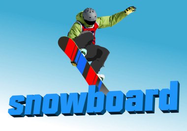 Snowboard 'lu çocuk silueti. Vektör 3d illüstrasyon