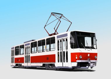 Şehir ulaşımı. Tramvay. Tasarımcılar için Renkli Vektör 3d illüstrasyon