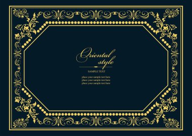 Koyu arkaplanda altın bir süs. Davetiye olarak kullanılabilir. Vektör illüstrasyonu