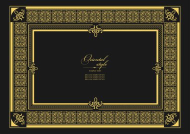 Koyu arkaplanda altın bir süs. Davetiye olarak kullanılabilir. Vektör illüstrasyonu