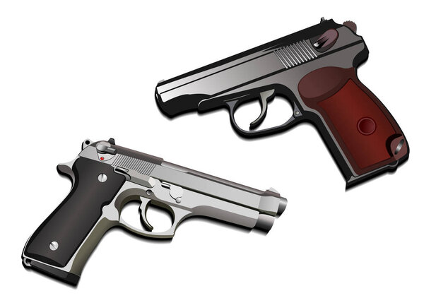 Two pistols image. 3d color vector illustration