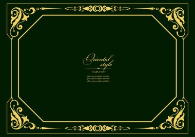 Koyu arkaplanda altın bir süs. Davetiye olarak kullanılabilir. Vektör illüstrasyonu