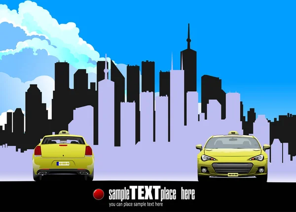 两个Sedan出租车在城市背景 3D矢量彩色图像 — 图库矢量图片