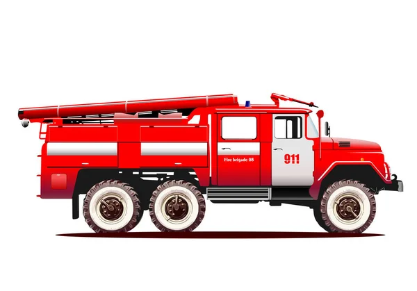 Πυροσβεστική Μηχανή Και Πυροσβέστης Απομονώνονται Στο Παρασκήνιο Εικονογράφηση Διάνυσμα — Διανυσματικό Αρχείο