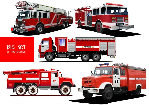 Grande Conjunto Carros Bombeiros Ilustração Vetorial — Vetor de Stock