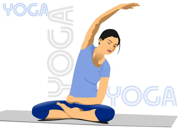 Donna Che Pratica Esercizi Yoga Vettore Illustrazione Della Ragazza Nella — Vettoriale Stock