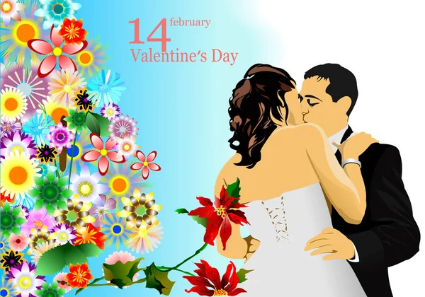 Вітальна Листівка Дня Святого Валентина Квітковому Тлі Векторна Ілюстрація — стоковий вектор