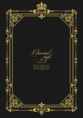 Koyu arkaplanda altın bir süs. Davetiye olarak kullanılabilir. Vektör illüstrasyonu