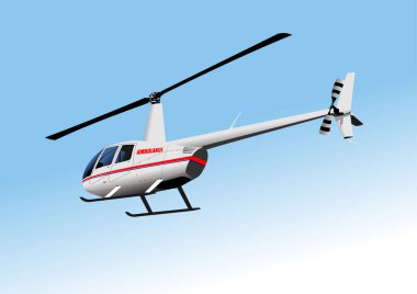 Ambulance Helicopter on blue sky background.