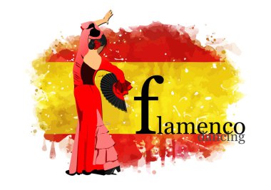 Flamenko dansı yapan güzel bir genç kadın. Vektör 3d illüstrasyon