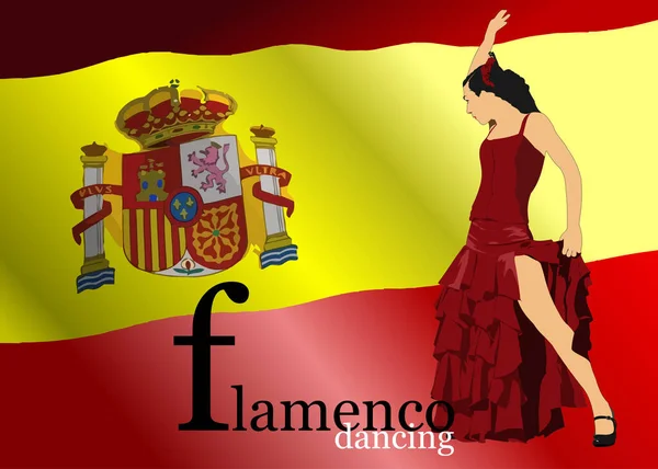 Piękna Młoda Kobieta Tańcząca Flamenco Ilustracja Wektora — Wektor stockowy