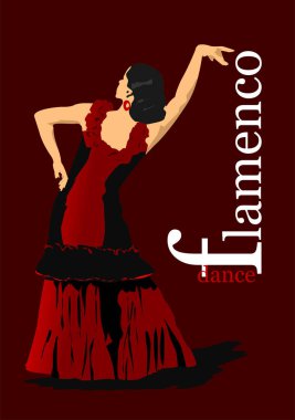 Beautiful young woman dancing flamenco. Vector 3d illustration clipart
