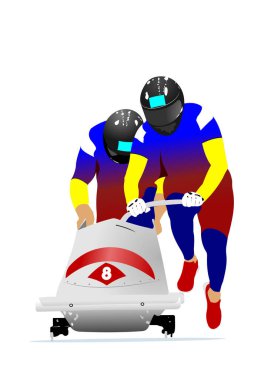 İki erkek Bobsleigh takımı. 3d vektör renk çizimi