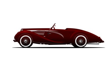 1950 'lerin Lüks Cabriolet' i izole beyaz arka planda. Vektör illüstrasyonu