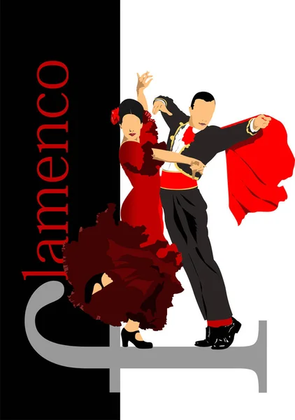 Young Couple Dancing Flamenco Vector Illustration — Stock Vector
