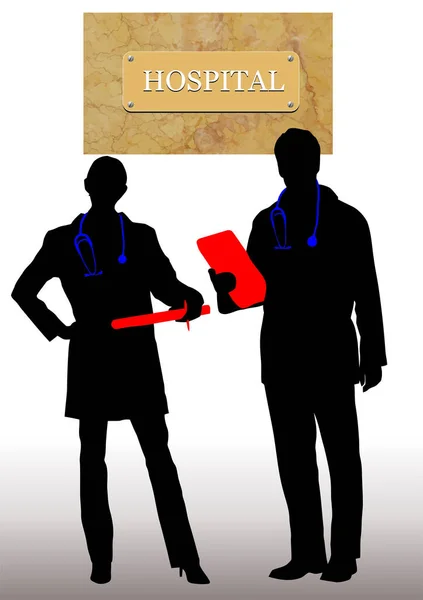 Deux Médecins Silhouette Avec Des Médecins Smock Illustration Vectorielle — Image vectorielle
