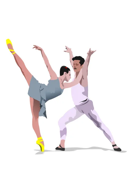 Σύγχρονοι Χορευτές Μπαλέτου Έγχρωμη Εικόνα Διάνυσμα — Διανυσματικό Αρχείο