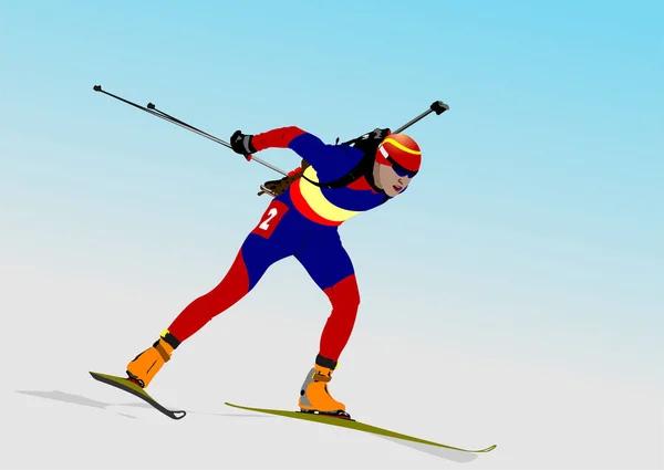 Biathlon Loper Gekleurd Silhouet Vector Illustratie — Stockvector