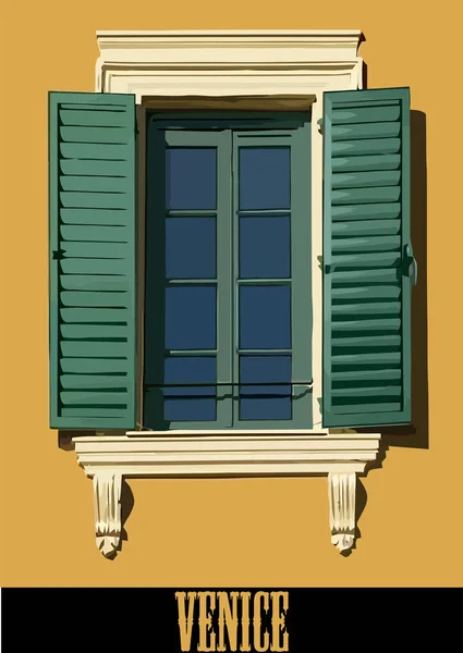 Colorida Ventana Con Flores Persianas Persianas Venecianas Vector Ilustración — Archivo Imágenes Vectoriales