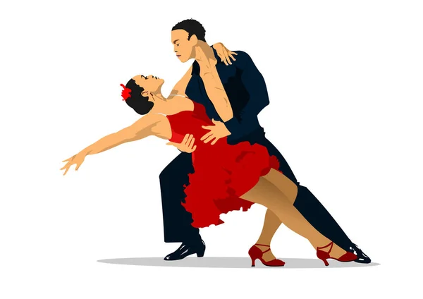 Pareja Bailando Tango Vector Ilustración Coloreada — Archivo Imágenes Vectoriales