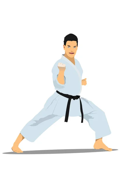 Doğulu Dövüş Sporları Karate Renkli Vektör Illüstrasyonu — Stok Vektör