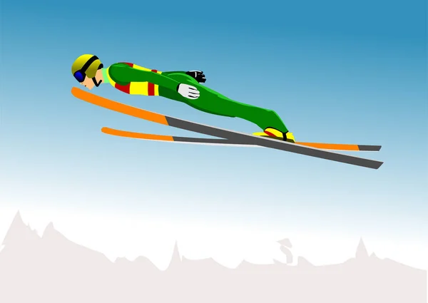 Winter Sport Silhouettes Ski Jumping Vector Color Illustration — Stock Vector