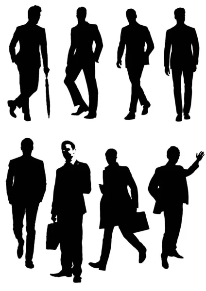 Acht Mannen Silhouet Vector Zwart Wit Illustratie — Stockvector