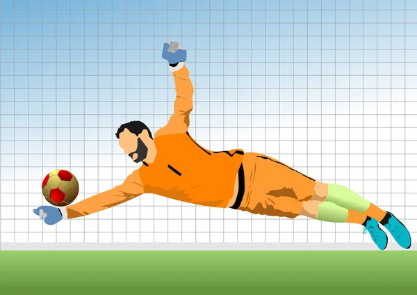 足球运动员守门员接球的轮廓 3D矢量彩色图像 — 图库矢量图片