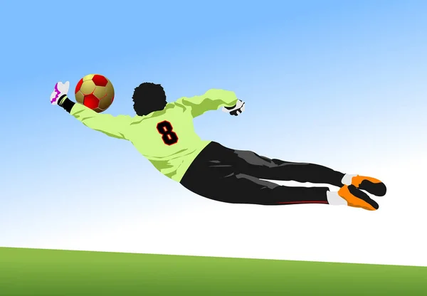 Voetbal Speler Keeper Vangen Bal Silhouet Vector Kleurenillustratie — Stockvector