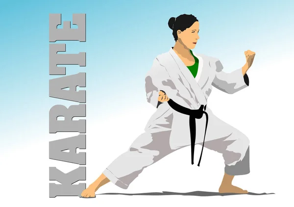 Sport Combattimento Orientale Karate Illustrazione Vettoriale Colorata — Vettoriale Stock