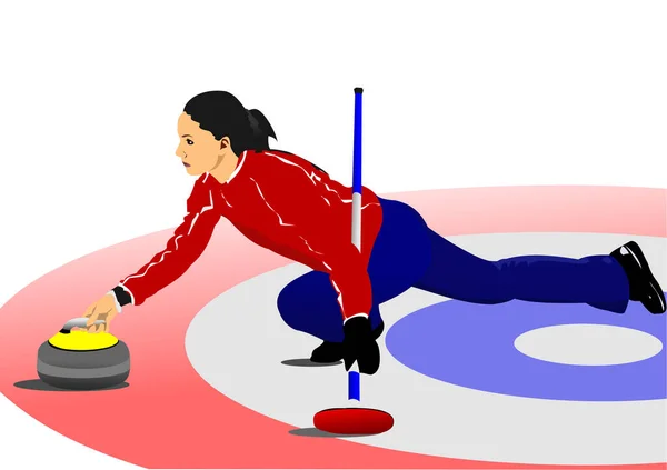 Curling Women Vector Ilustración Color — Archivo Imágenes Vectoriales