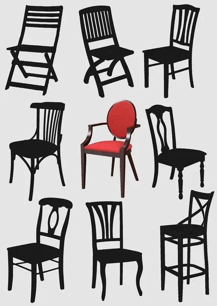 Grande Conjunto Silhuetas Cadeira Casa Ilustração Vetorial — Vetor de Stock