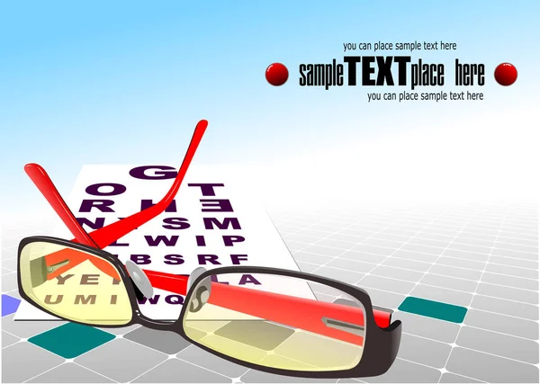 Brýle Čtení Stolem Oční Prohlídky Vektorová Ilustrace — Stockový vektor